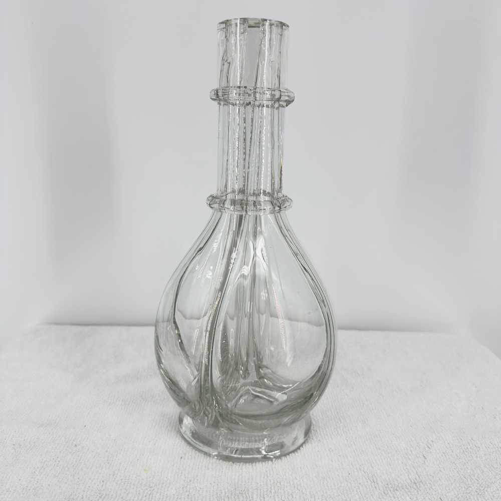 Vintage Clear Glass 4 Chamber Liqueur Decanter Hand Blown‎ Ribbed Barware 11.5"